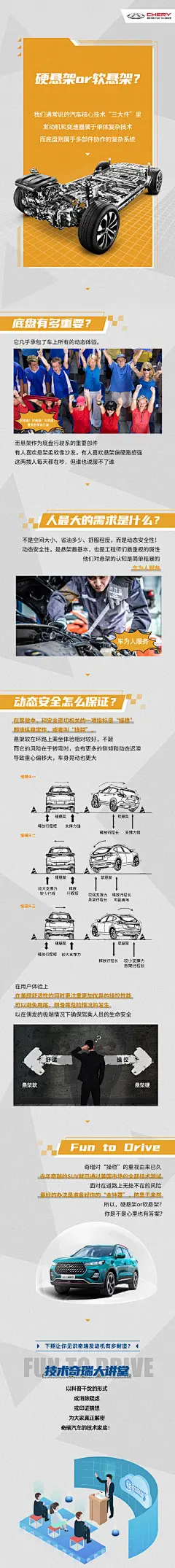 #技术奇瑞大讲堂#
“三大件”里的底盘有多重要
动态安全性怎么保证
悬架的“软硬”有何区别
在这里为大家一一解密 ​​​​