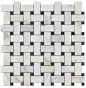 12"x12" Calacatta Gold Italian Marble Polished Basketweave Tile, Black Dots - Traditional - Mosaic Tile - by Oracle Tile And Stone