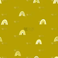 时尚的无缝图案与彩色背景上的彩虹。设计邀请，海报，卡片，织物，纺织品，织物。可爱的假期插画。斯堪的纳