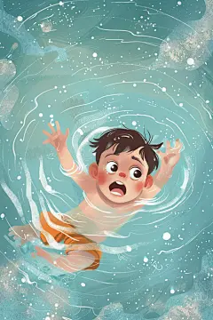 小孩意外落水谨防溺水插画