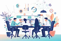 办公团队手绘绘画