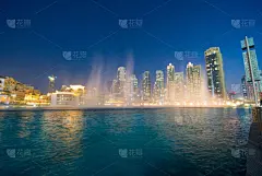 夜晚,喷泉,迪拜,名声,水,未来,运河,曙暮光,旅行者,滨水