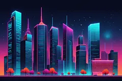 霓虹城市科技感未来插画