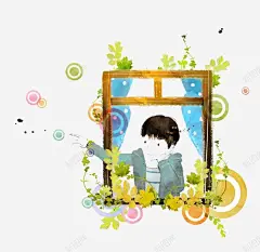 手绘站在窗台上的男孩高清素材 站在 免费下载 页面网页 平面电商 创意素材 png素材