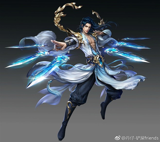 角色原画中国风美宣仙侠风原画游戏角色插画宣传图高精度插画古风剑士