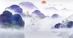 山水传统复古插画背景海报素材 【酷图网】山水,传统,复古,插画,背景,海报,素材