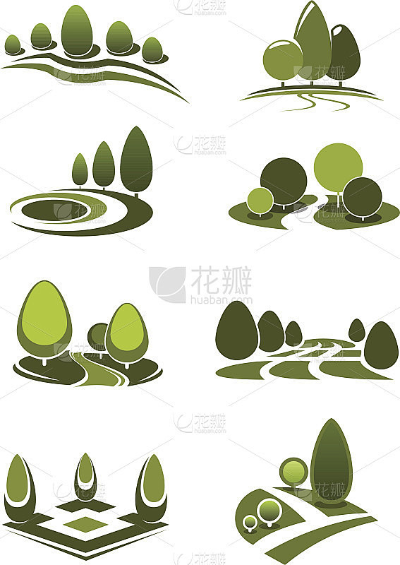 绿色公园和园林景观图标