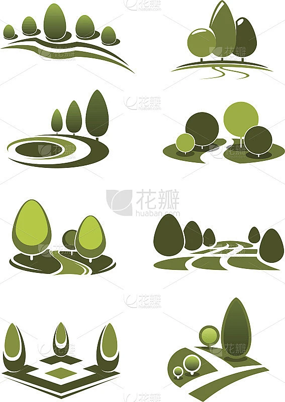 绿色公园和园林景观图标素材-花瓣网