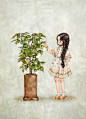 不知不觉，小树苗长高了 ~ 来自韩国插画家Aeppol 的「森林女孩日记」系列插画。
