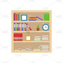 有书和文件夹的书架。家图书馆。木架孤立在白色背景上