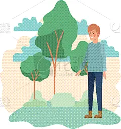 男人,地形,头像,性格,可爱的,环境,公园,草,春天,站