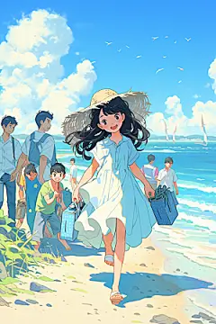 学生放暑假放假了漫画风插画