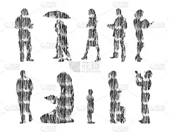 矢量图解，人物形象轮廓，轮廓图，人物形象轮廓，图标集，坐姿人物形象，建筑风格
