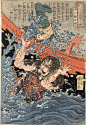 我爱看海的相册-歌川国芳 - 水浒豪杰传这套入笔精细的“水浒108将”系列组画由日本浮世绘大师歌川国芳 (Utagawa Kuniyoshi, 1798-1861) 绘于十九世纪中，分两个时期完成。他的武士画和鬼怪画极大的影响了日本纹身艺术和现代日本漫画的创作风格及选材方向，被后人尊为一代宗师。