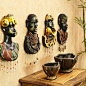 非洲异域树脂彩绘人物头像木质壁挂