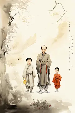 AI数字艺术中国风水墨古风教师节插画