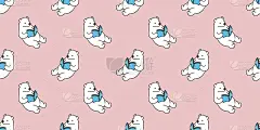 熊无缝图案北极熊熊猫矢量泰迪阅读书孤立的背景壁纸粉红色