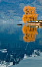 瑞士，湖泊倒影。