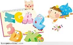 可爱儿童插画之小男孩与笑脸英文字母