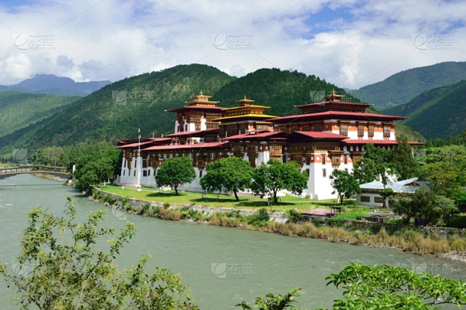 普那卡,不丹,都市风景,水平画幅,建筑,无人,河流,户外,摄影素材-花瓣网
