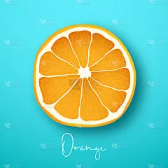 橙色水果剖面图。橘片在绿松石色的背景上。网页，社交媒体，卡片等设计模板。