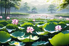 植物荷花荷叶插画图片