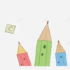 彩色手绘铅笔房子插画字母C 设计图片 免费下载 页面网页 平面电商 创意素材