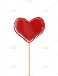 白色背景上孤立的心形棒棒糖