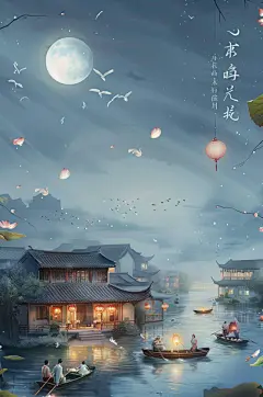 AI数字艺术古风中元节七月半祭祀插画