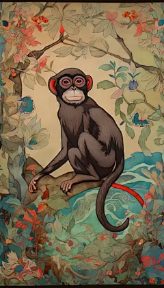 国画复古中国风十二生肖猴年动物纹样插画