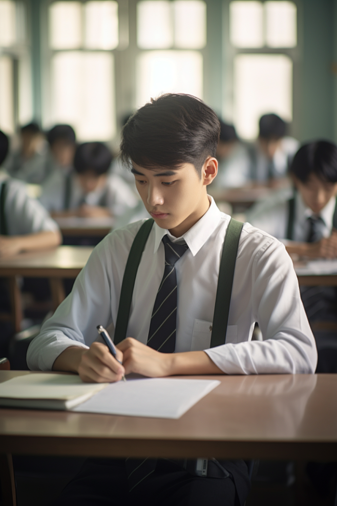 男生参加考试思考人物摄影图
