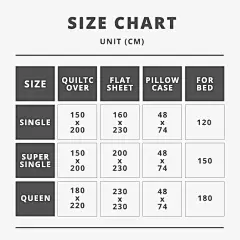 Beddings size chart Ecommerce product image