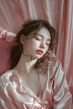 穿粉色睡衣午睡的美丽女孩