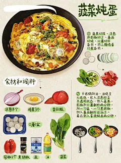 手绘菜谱｜菠菜炖蛋 - 小红书