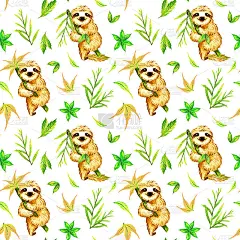 水彩无缝模式与树懒在树枝上。丛林里可爱的毛茸茸的树懒。幼稚的懒惰模式。野生动物。插图为儿童房，儿童服