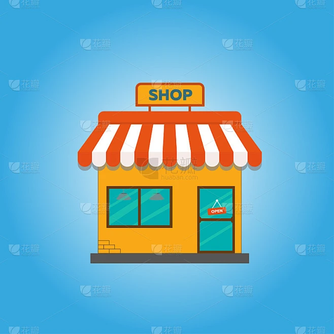 平面风格的店面矢量插图。网上书店。卡通商店建筑正面正面视图素材-花瓣网