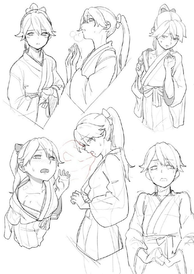 #手绘#一组很棒的女性角色手绘线稿素材，...