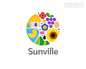 Sunville生态旅游logo设计Sunville生态旅游logo采用花、动物、房子等构成的圆形，加上绚烂的色彩搭配。