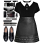 A fashion look from November 2015 featuring black top, black skirt and loafer shoes. Browse and shop related looks.