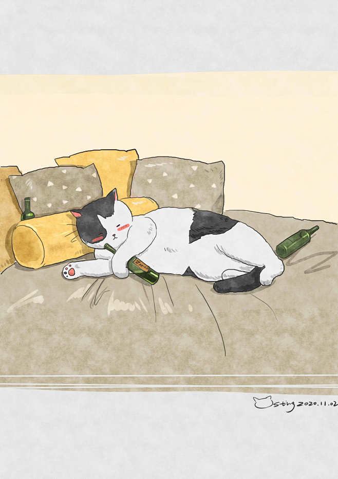 一只叫墨子的猫 猫咪 水彩 插画 @梁家...