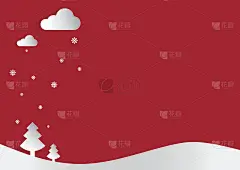 圣诞节红色背景和剪纸概念与月亮、星星、雪花和树