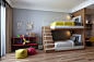 家庭儿童房原木地板装修设计效果图片#高低床#