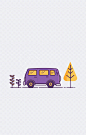 紫色班车素材|巴士,大巴车,小汽车,公交车,野外,卡通元素,手绘/卡通