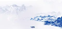 中国风青花瓷山川画背景图