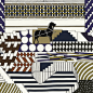 Promenade Au Faubourg Imprime’ HE.211108 : Architect and illustrator Nigel Peake goes for a walk around the Hermès flagship store in Promenade au Faubourg, conjuring up a dream-like world where a groom searches for his horse and calèche among a maze of ar