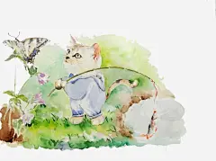 小清新小猫钓鱼高清素材 小猫 清新 清新素材 鱼 免抠png 设计图片 免费下载