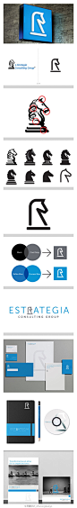 #新品牌# Estrategia管理咨询公司新LOGO。Estrategia是一家主要为企业或机构提供改进和建设性意见的公司。西班牙Latinbrand公司为其重塑了骑士形象。将骑士形象进行精简，创建成一个简洁、实用、快速的具有强烈识别功能的新形象。