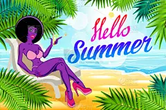 女人,你好,夏天,文字,海洋,热,自然美,节日,女孩,剪影