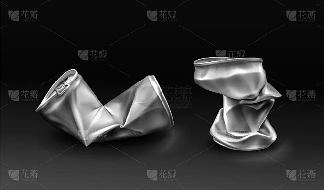 弄皱的铁罐，压碎的金属瓶，垃圾素材-花瓣网