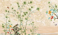 高清大型壁画手绘花鸟